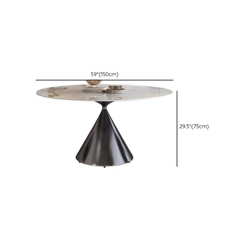 Modern Round White Stone Top Dining Table with Grey Pedestal