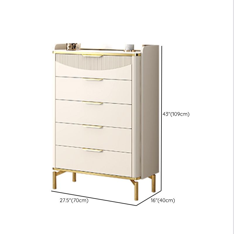 Glam White Storage Chest Bedroom Stone Chest with Metal Legs