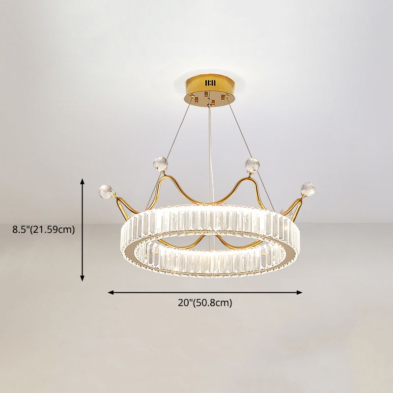 Beveled K9 Crystal Gold Pendant Light Crown Contemporary LED Ceiling Light for Bedroom