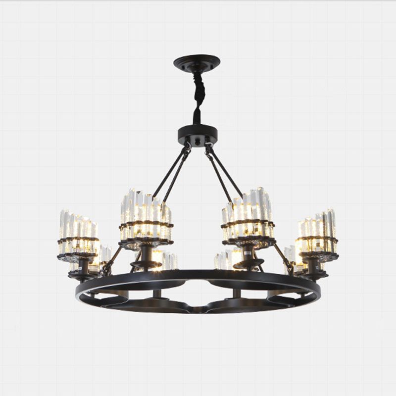 Kreisförmige Kristallstangen Kronleuchter Vintage Wohnzimmer Hanging Anhängerlampe in Schwarz