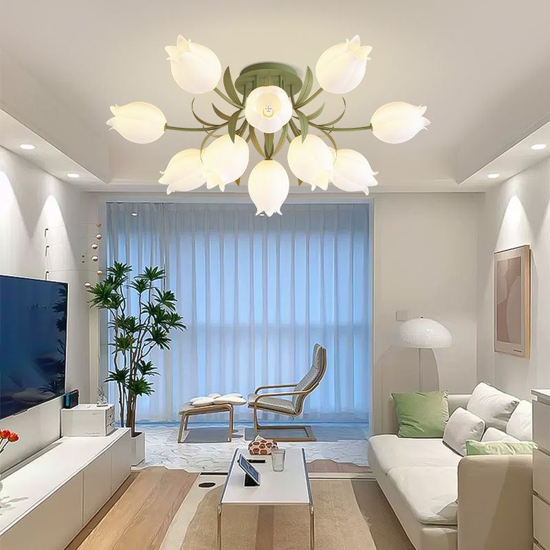 Modern LED Metal Flush Mount Flower Shape Ceiling Light with Plastic Shade for Living Room