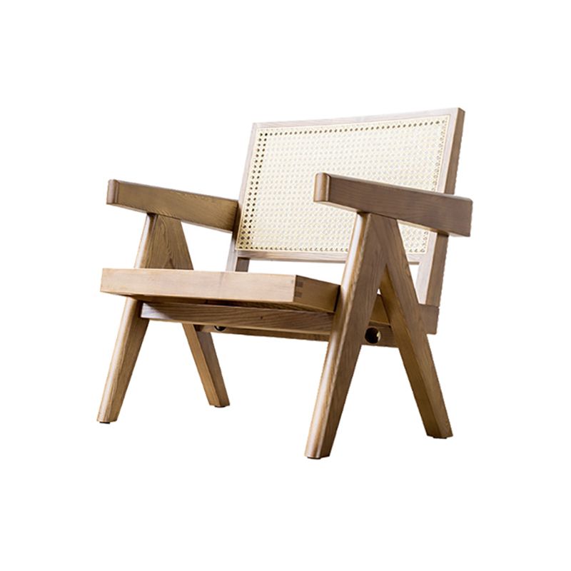 Woven Back Lounge Chair Solid Wood Arms Included Chair with Cushion