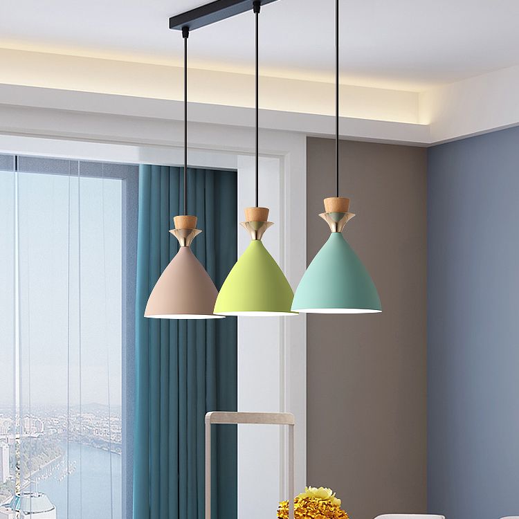 Macaroon 3 luces colgante verde-color-amarillo-amarillo tono de metal luz colgante con alambre colgante ajustable de 59 "