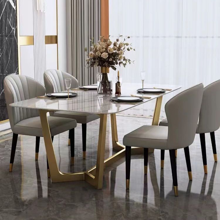 Glam Dinette Table Stone Rectangle Dining Room Table in White