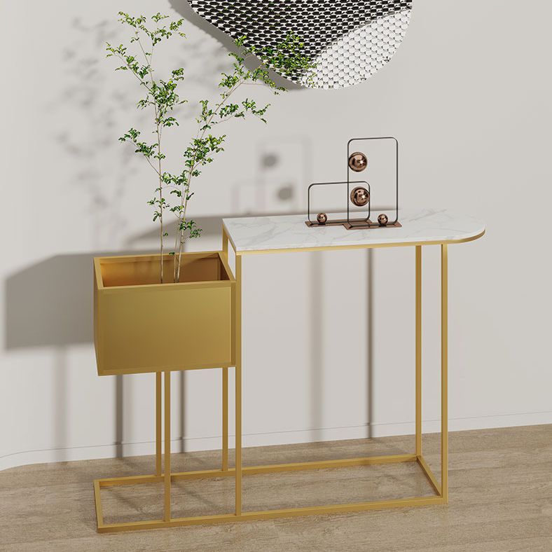 Glam Metal Console Table Stone Console Sofa Table with Storage for Hall