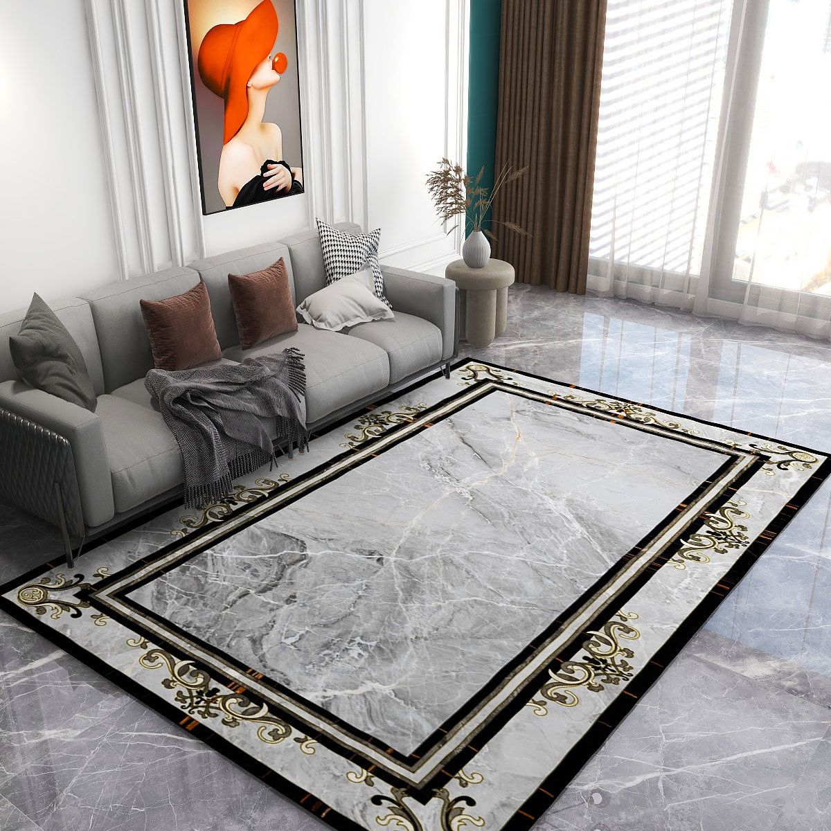 Solid Color Modern Area Carpet Polyester European Print Indoor Rug Easy Care Carpet for Living Room