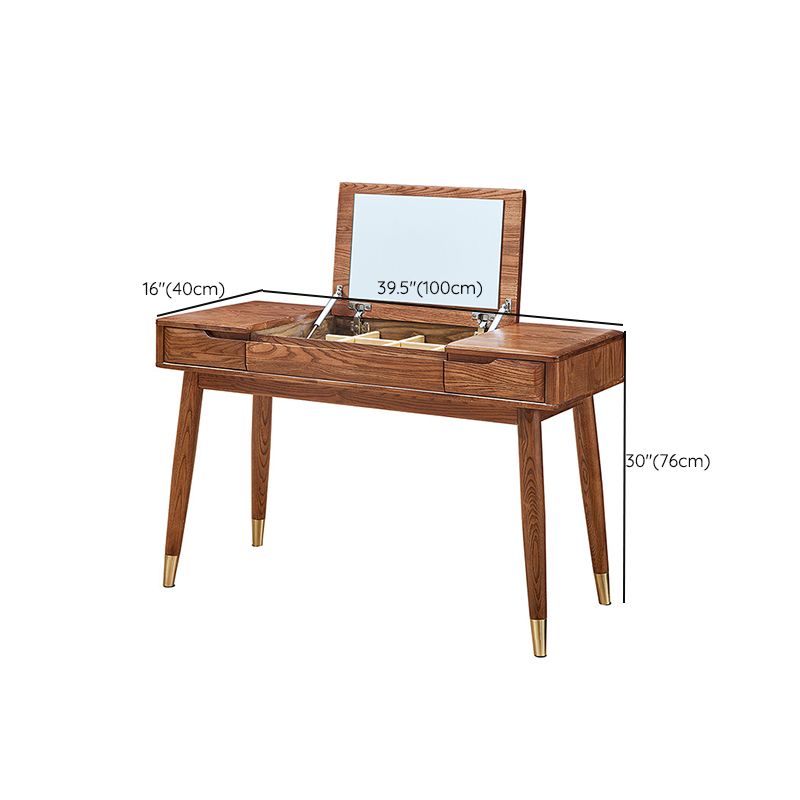 Traditional Vanity Desk Flip Single Mirror Double Drawers Straight Feet Dresser