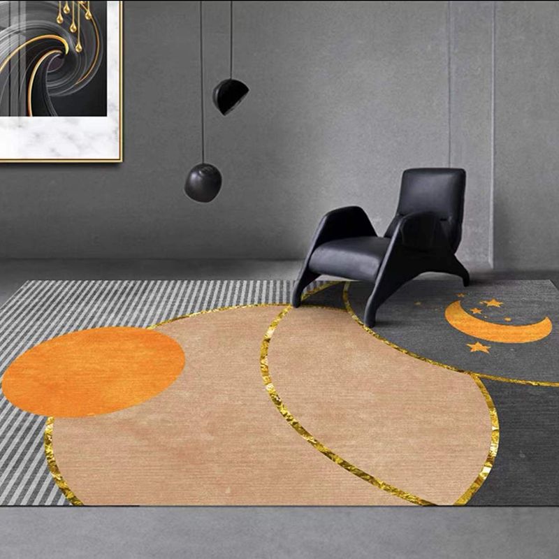 Dark Gray Simple Rug Polyester Moon Area Rug Non-Slip Backing Rug for Home Decor