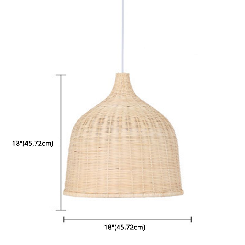 Handwoven Dome Pendant Light Fixture Chinese Bamboo Single Bulb Ceiling Light for Dining Table