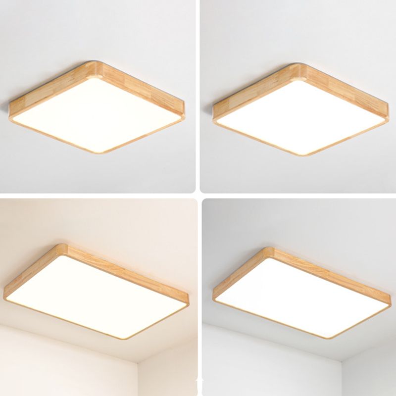 Wood Rectangular Ceiling Flush Mount Light Nordic LED Acrylic Flushmount Lighting Fixture