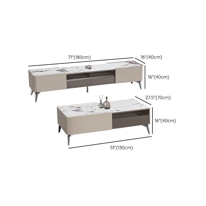 4 Legs Coffee or End Table Slate with Storage Drawers Rectangle White