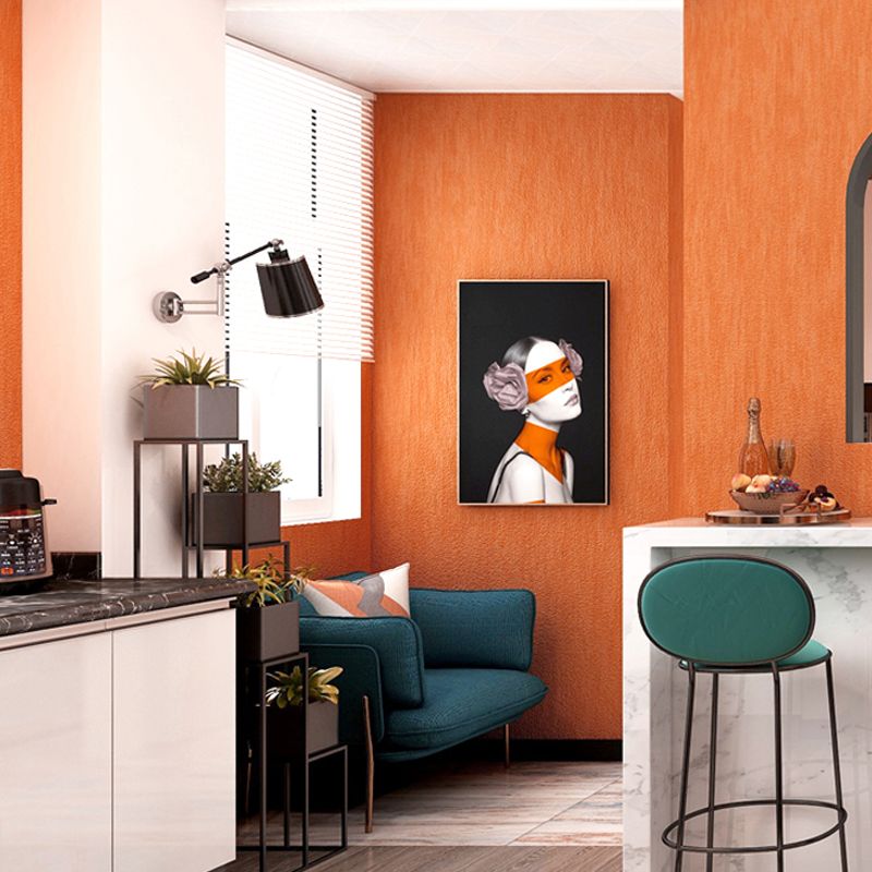 Nordic Plain Wallpaper for Dining Room 31' L x 20.5" W Wall Covering in Orange, Non-Pasted