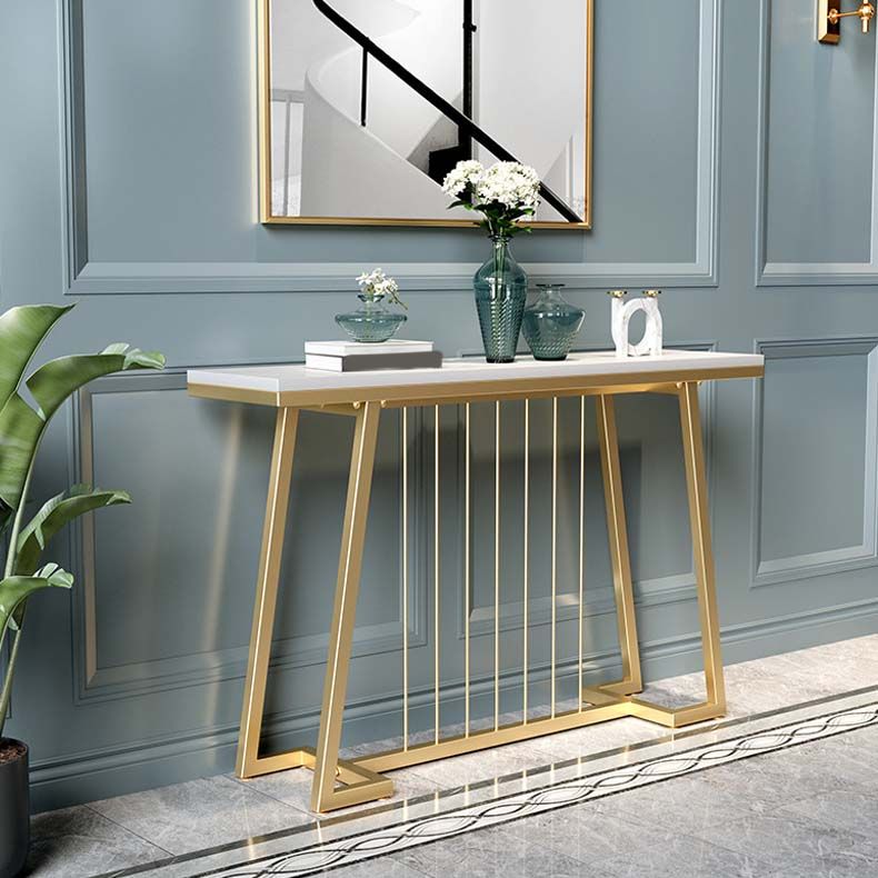 Glam Iron Console Sofa Table Rectangle Marble End Table for Hall