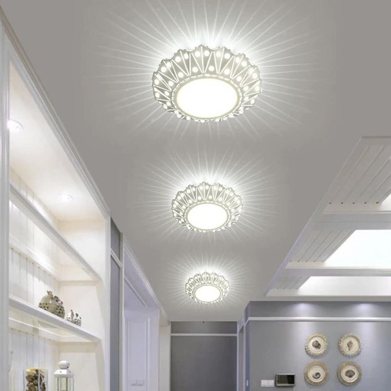 Metal Folding Flush Light Fixture Contemporary LED Ceiling Mounted Lamp in White with Crystal Accent