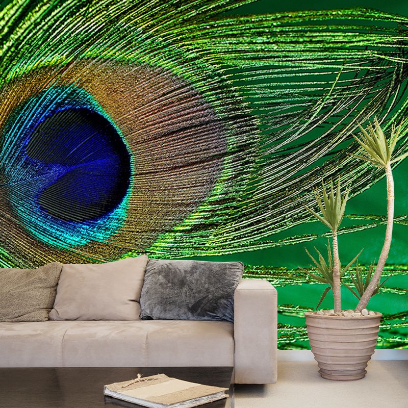 Pleasing Wall Mural Peacock Feather Print Living Room Wall Mural