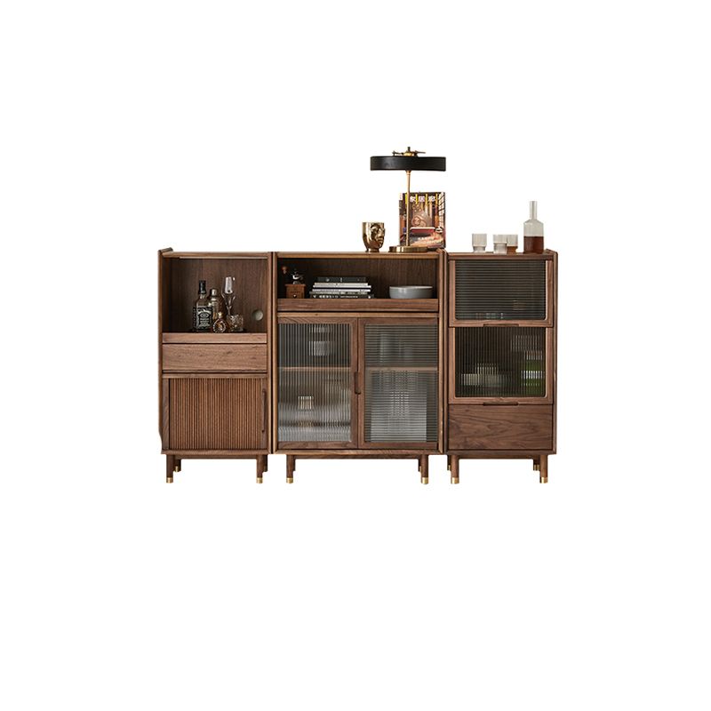 Storage Solid Wood Glass Door Cabinet Mid Century Chest in Walnut