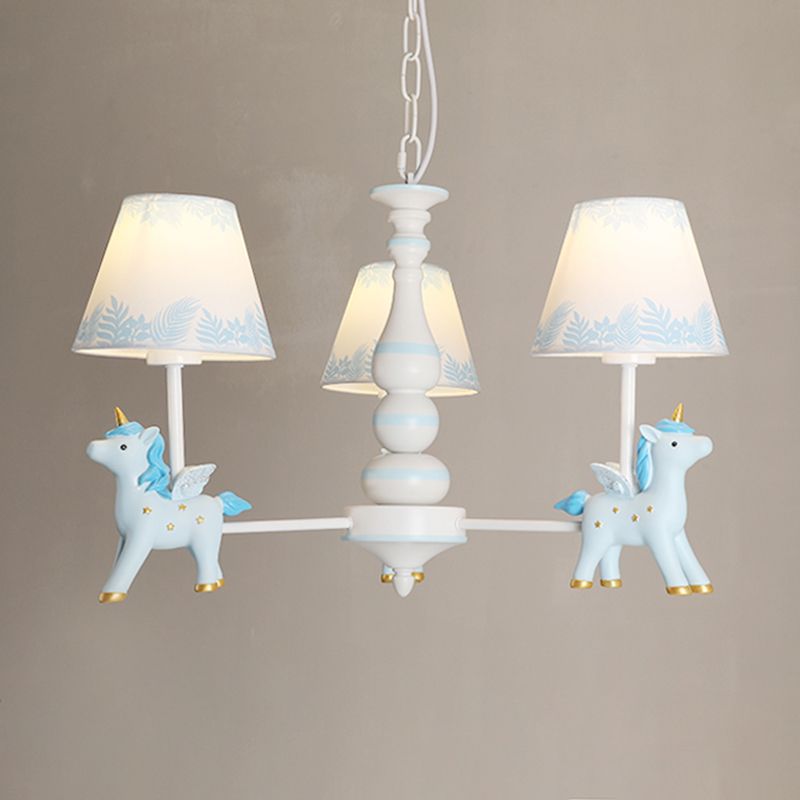 Childrens Unicorn Chandelier Lighting Resin Nursery Pendant Light with Empire Shade