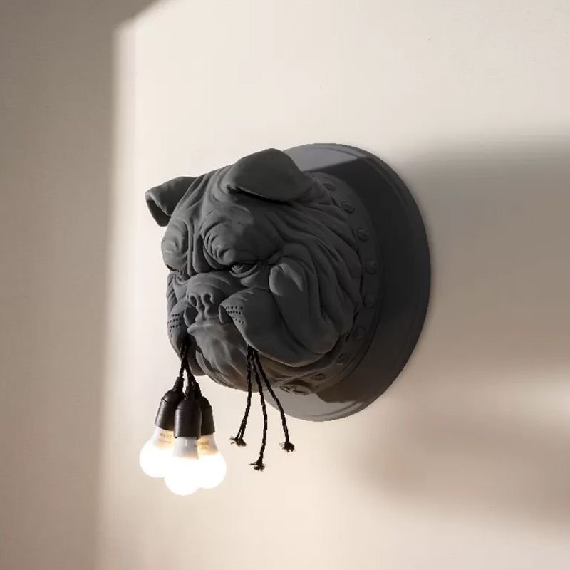 White/Black Bulldog Head Wall Lamp Artistic 3 Heads Resin Wall Mounted Light for Bathroom