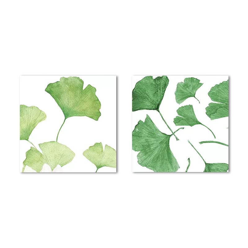 Ginkgo Leaf Painting Wall Art Green Canvas Wall Decoration for Home, Set of 2