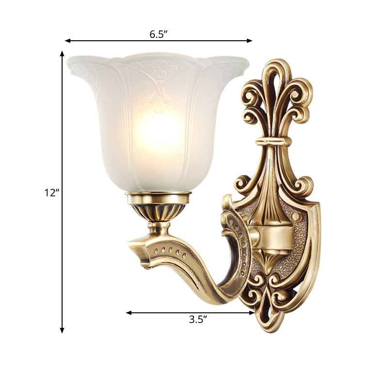 Moup de support en laiton métallique Sparted 1/2-Light Classic Élégant élégant luminaire mural avec Opal Glass Petal Shade