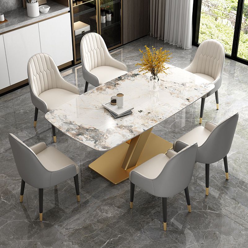 Nordic Glam Style Sintered Stone Rectangle Table Set 1/2/5/7 Pieces Dining Set