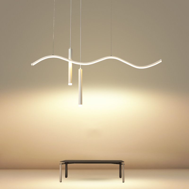 Modern Concise LED Island Light Aluminium Linear Pendant Light with Silicone Shade
