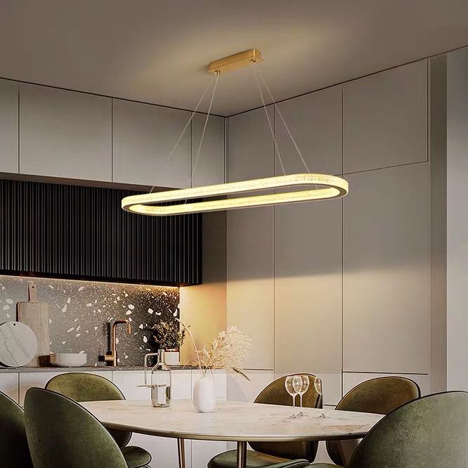 Modern Kitchen Island Lighting Oval Metal Island Light Fixture in Gold Finish