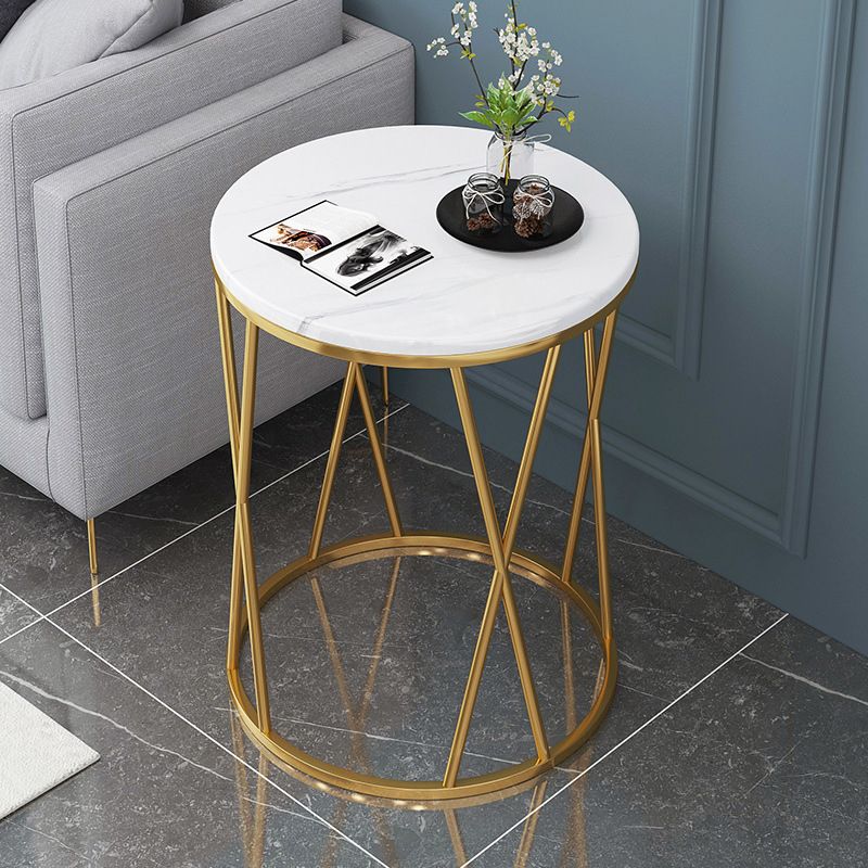 Contemporary Round Side End Table Marble Abstract End Table for Living Room