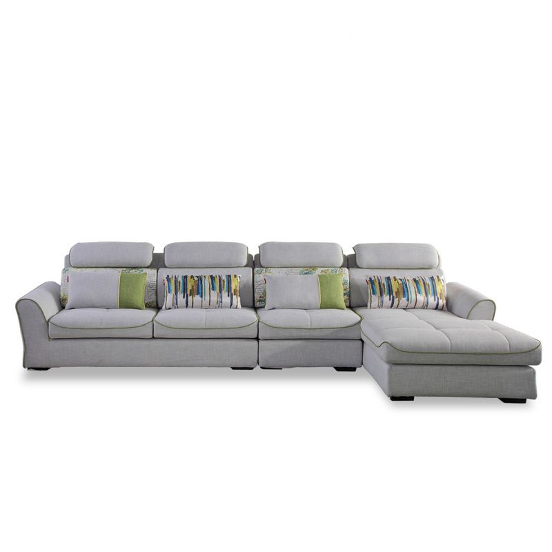 Modern Biscuit Back Sofa with Chaise Linen/Faux Leather Flared Arm Sofa in Gray