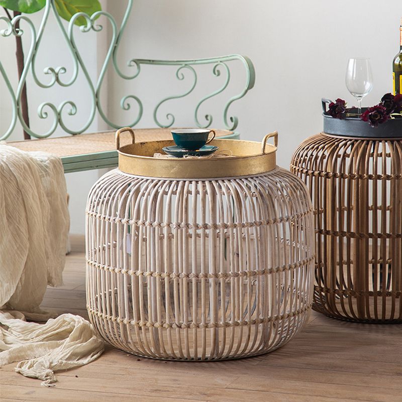 French Country Distressed Rattan Coffee Table Frame Metal Cocktail Table