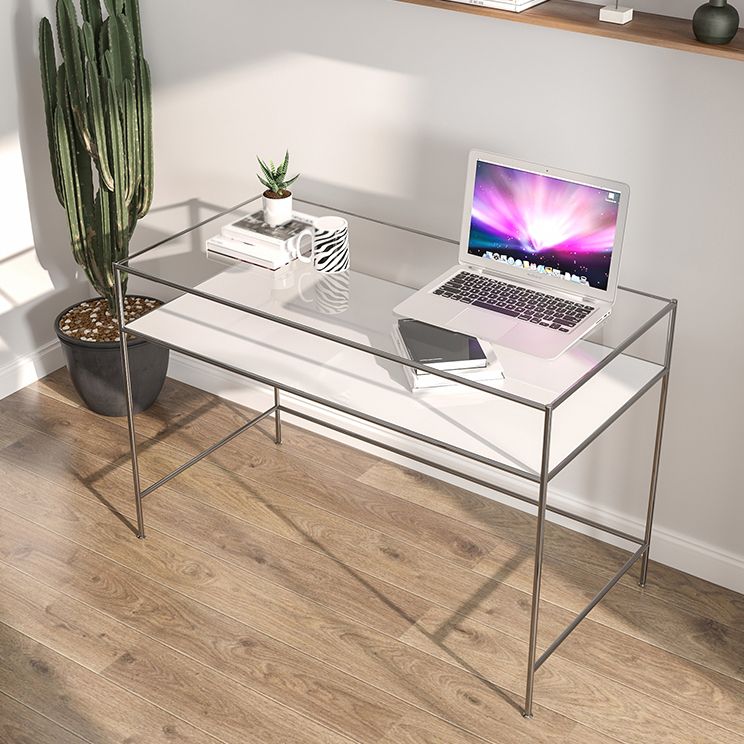 Glass Rectangular Writing Desk Modern Style Office Desk with Storage