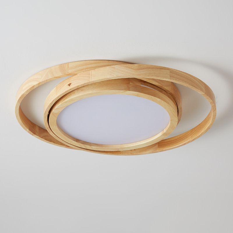 Wood Round Shape Flush Mount Light Modern-Style 1 Light Flush Ceiling Light in Brown