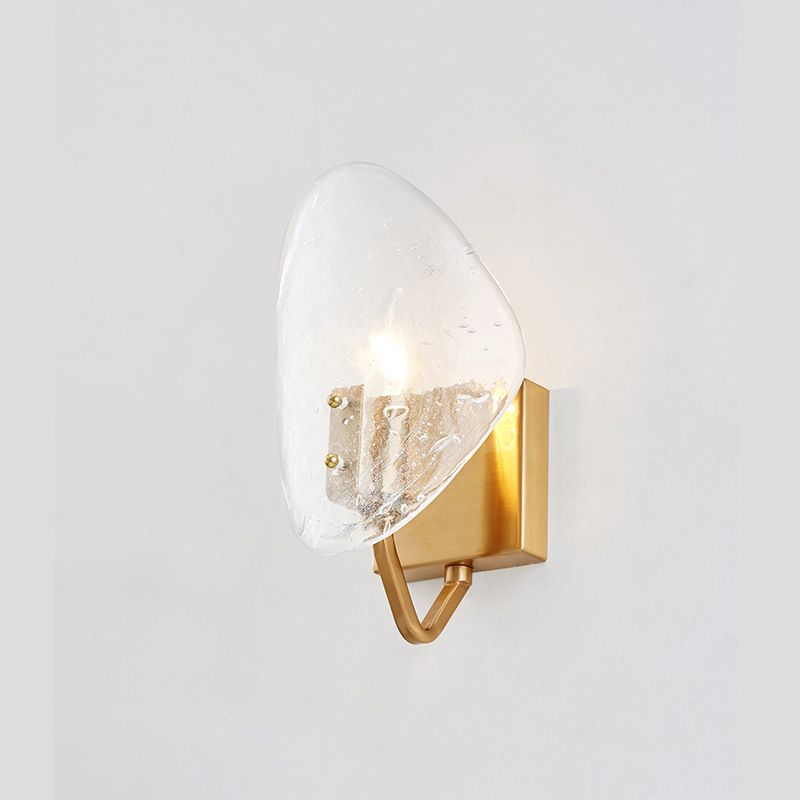 Clear Glass Shield Wall Lamp Modernist 1 Bulb Golden Sconce Light Fixture with Arm