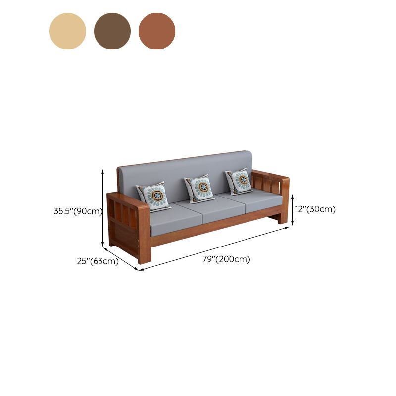 Modern Farmhouse Sofa in Solid Wood with Square Arms for Living Room