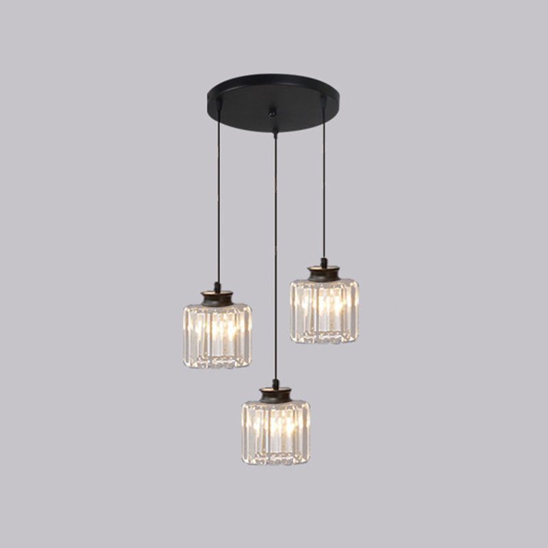 Gold Stairway Cluster Pendant Light in Modern Luxury Style Wrought Iron Hanging Light with Crystal Shade