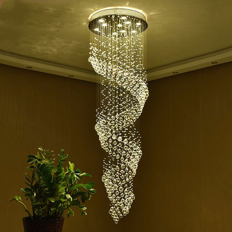 Spiral Living Room LED Pendant Lamp Minimalist Clear Crystal 13-Light Silver Multi Light Chandelier