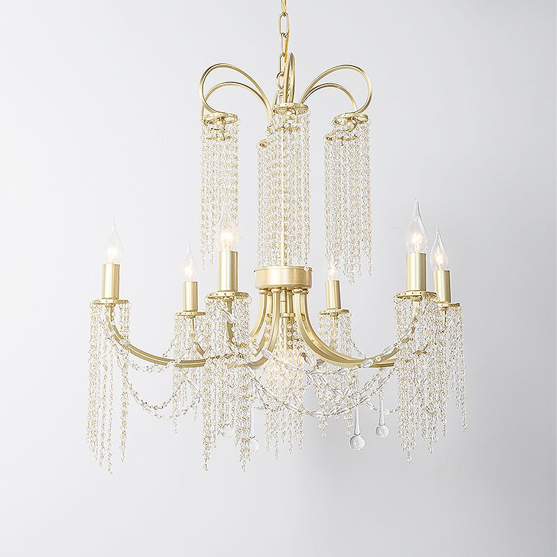 Crystal Gold Plafond lustre perlé 6/8 Lumières Traditionnel suspendu suspendu pour le salon