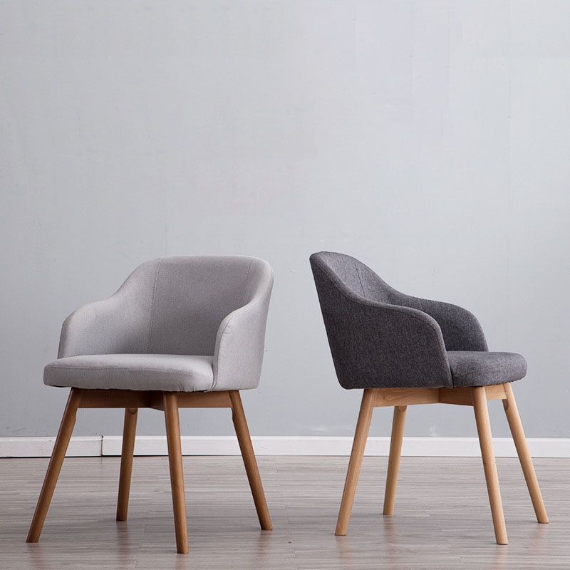 Contemporary Beech Solid Back Arm Chair Matte Finish Upholstered Dining Chair