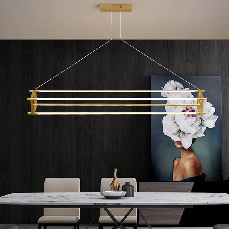 LED Linear Kitchen Island Lighting in Gold Contemporary Solid Brass Ceiling Pendant