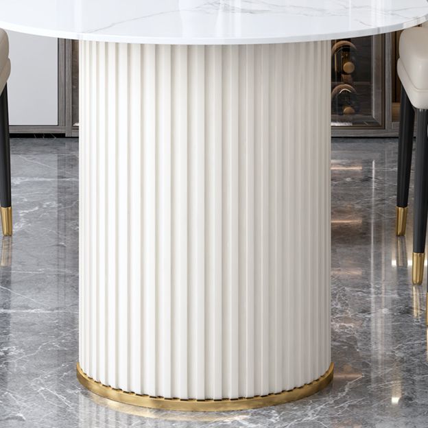Irregular Island Sintered Stone Dining Table Modern Table in White with Metal Double Pedestal