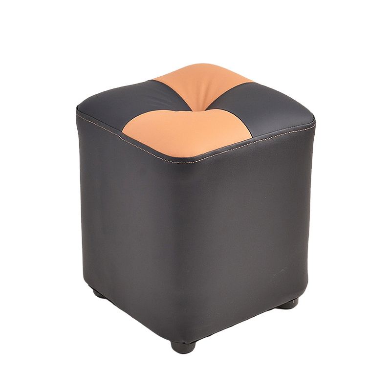 Modern Faux Leather Ottoman Color Block Tufted Square Chair Ottoman