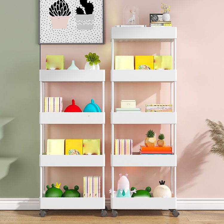 Modern Style Bookshelf Open Back Vertical Bookcase with Caster Wheels