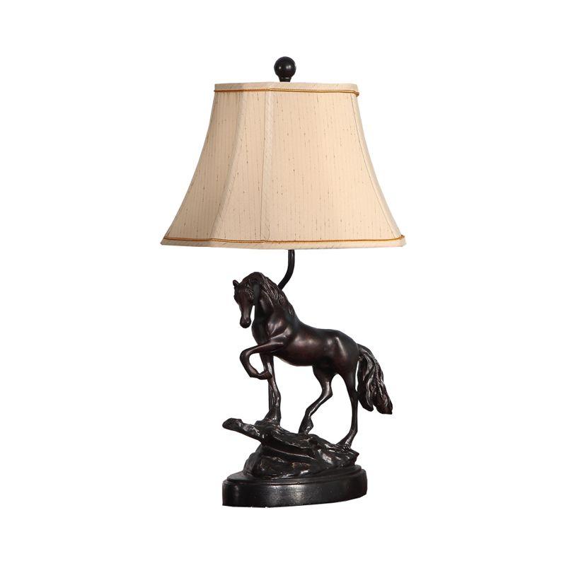 Fabric Beige Reading Light Tower Shaped 1 Light Rustic Task Lighting for Bedroom with Horse
