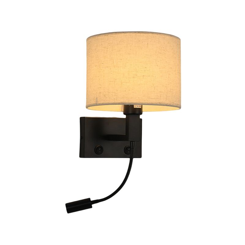 Modern Cylinder Wall Light Fixture Fabric 2 Lights Wall Sconce for Bedroom