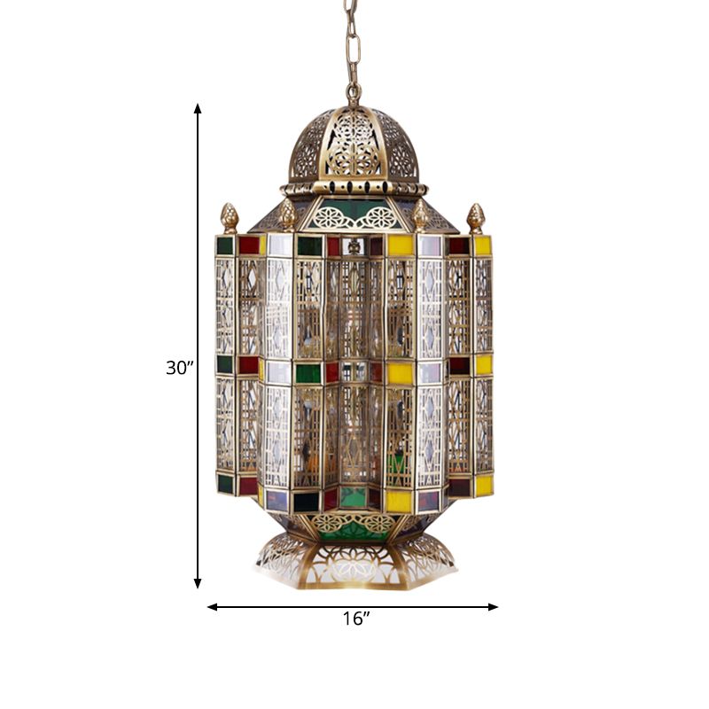 Geometric Restaurant Hanging Pendant Art Deco Metal 6-Light Brass Chandelier Lighting Fixture