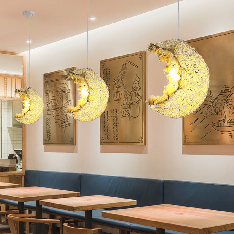 Mondform hängende Lampe moderner Rattan 1 Kopf Restaurant Hängsbeleuchtung