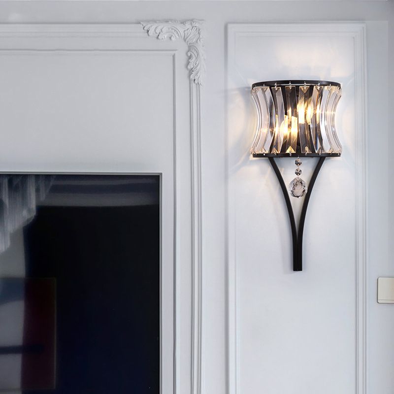 Moderne Stil gebogene Wandleuchten klare Kristall 2 Leichter Wandlampen in Gold und Schwarz