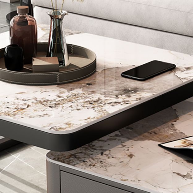 Frame Coffee Table Slate Top Coffee Cocktail Table with Storage Drawers