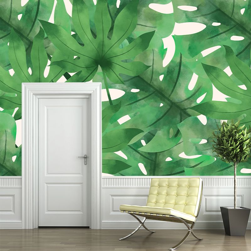 Lots of Leaves Pattern Mural for Bathroom Tropical Botanical Wall Art Moisture Resistant
