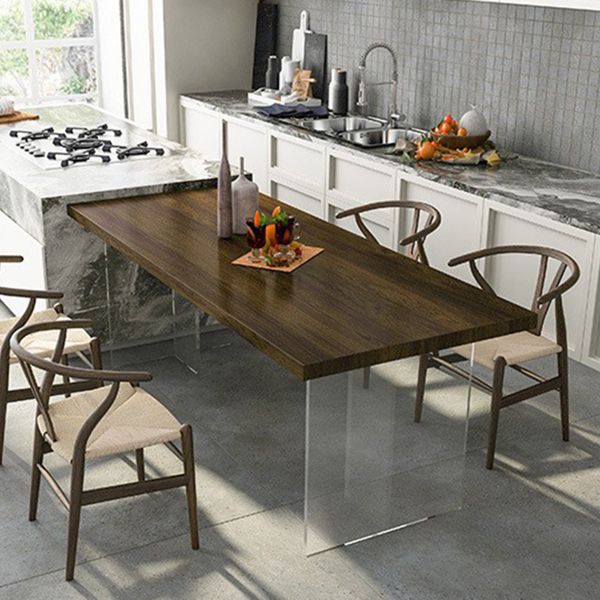 Solid Wood Double Pedestal Table Rectangle Modern Dining Room Kitchen Table